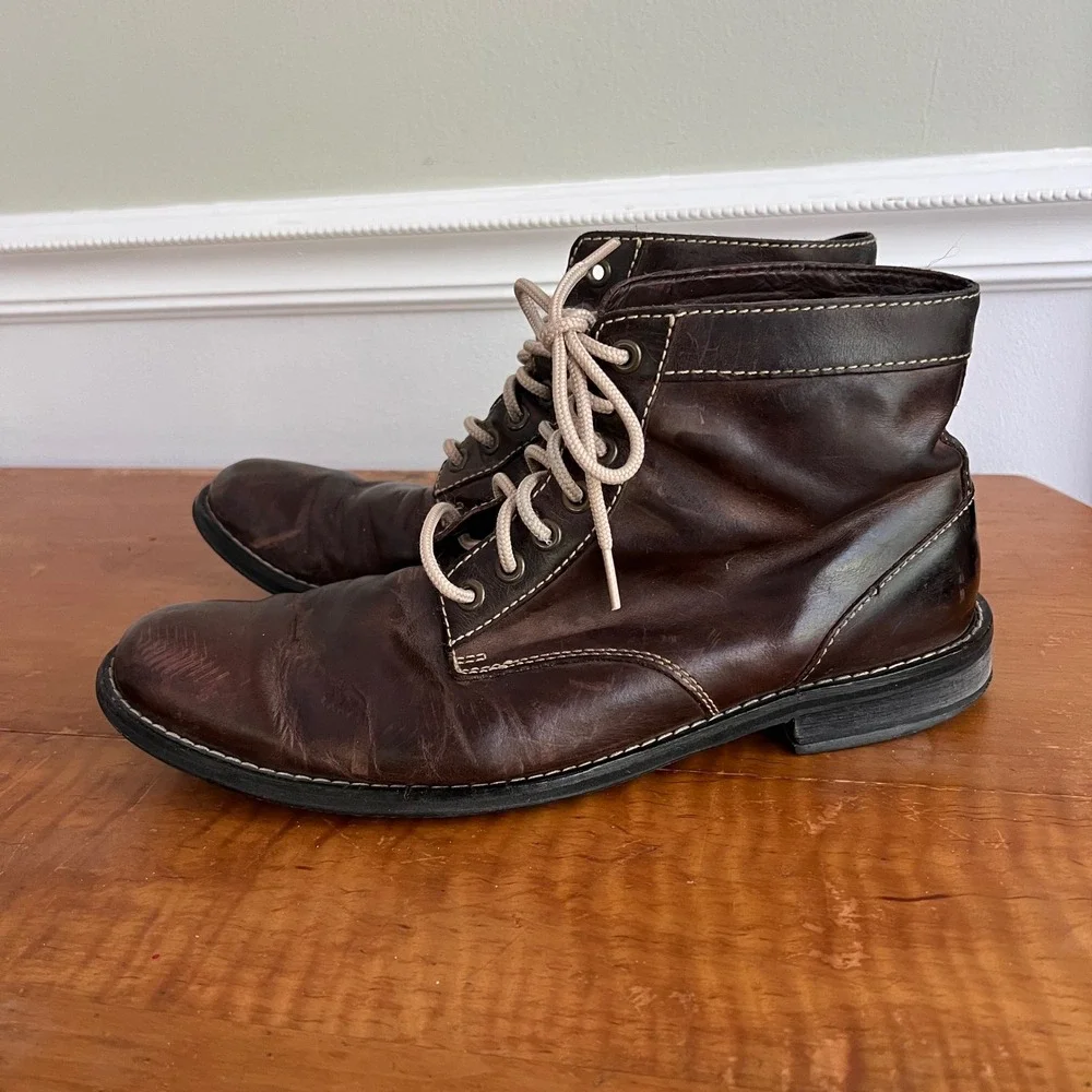 Cole Haan Vtg Distressed Boots Mens 10.5 Leather Lace Up Brown‎ Rugged Preloved